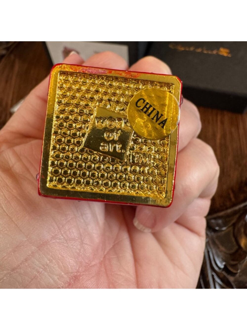 VTG Red Dice Trinket Box Enamel Rhinestones By Work Of Art Double Box 2.5" Tall - Picture 10 of 15